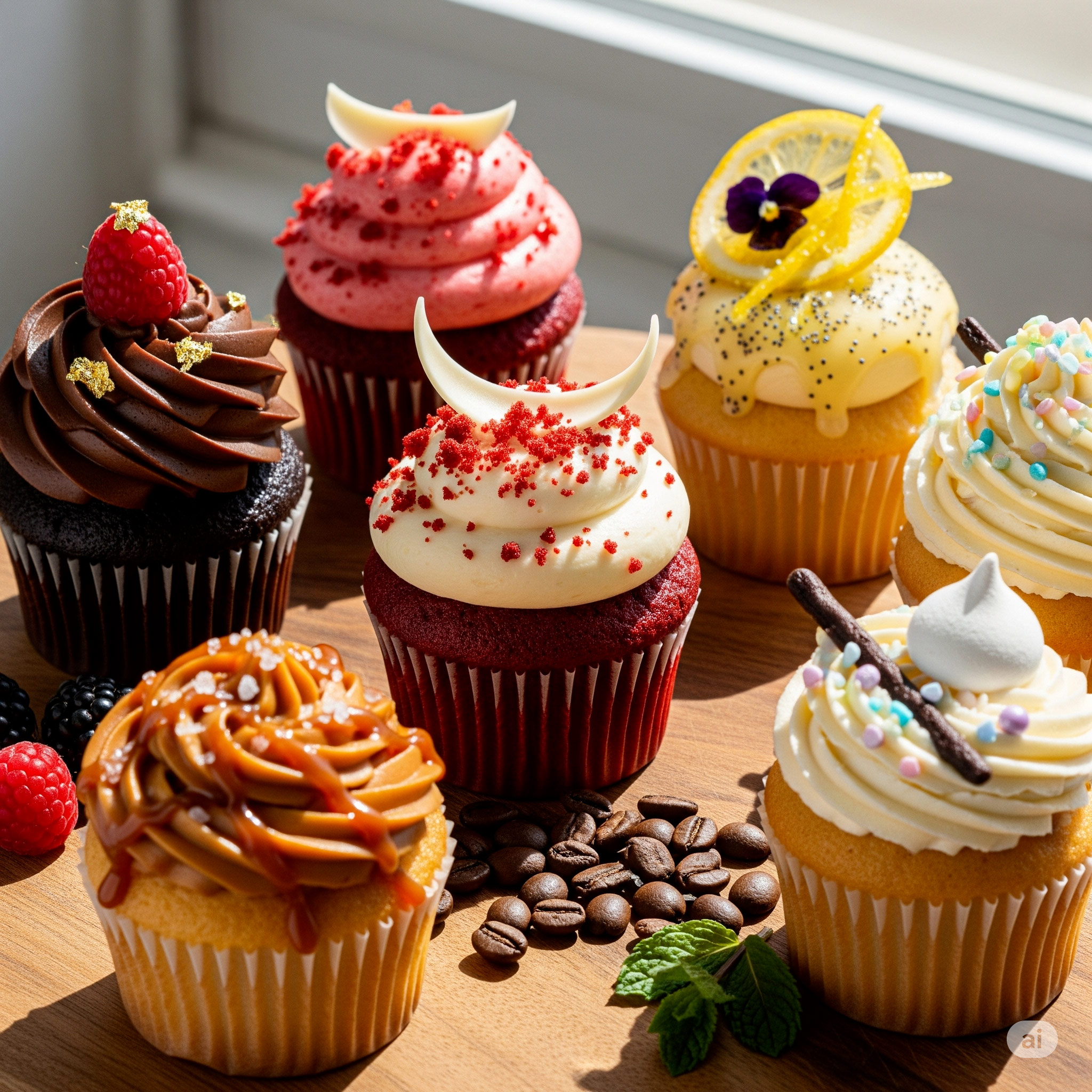 Box of delicious gourmet cupcakes
